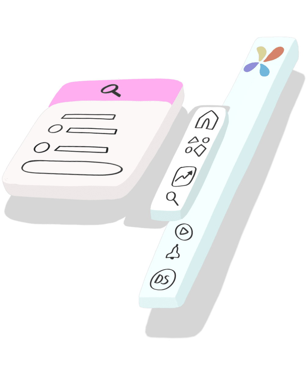 An artist's illustration of a vertical navigation and search panel used in the Pasela web application.