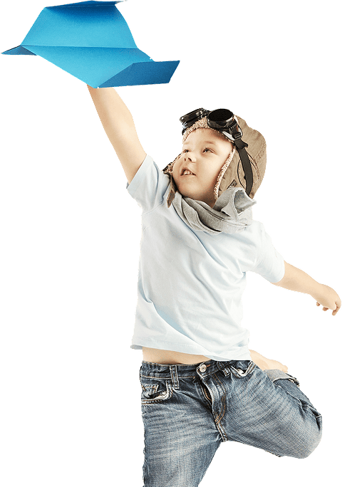 A child with a paper plane