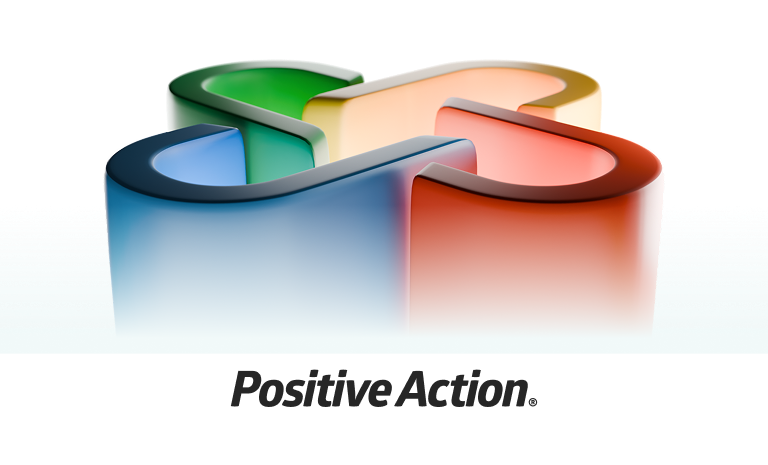 3D positive action logo with positive action label